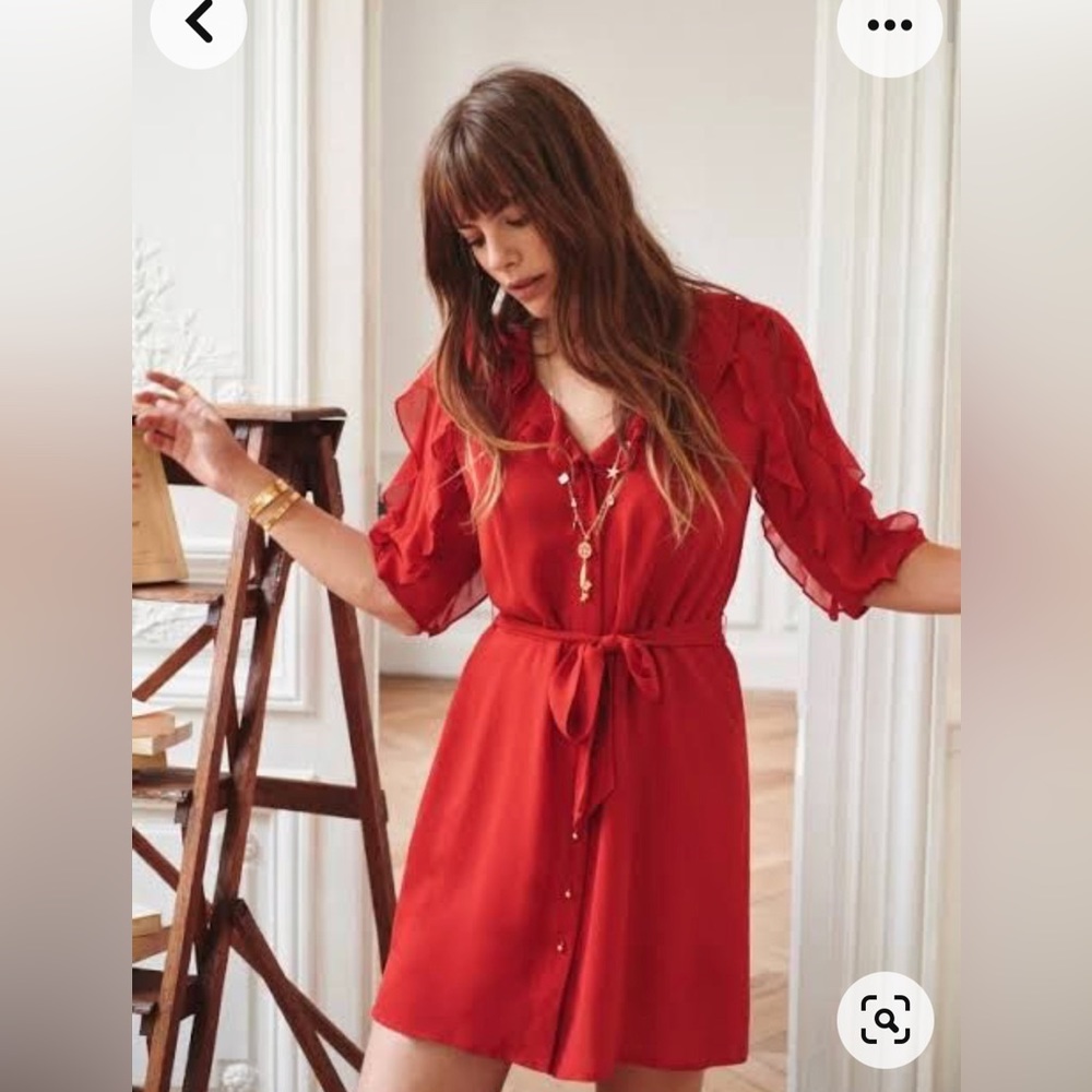 Sezane silk Josephine dress in red poppy size 34 NWT